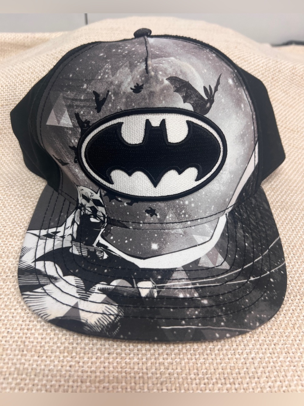 DC Comics Batman Galaxy Logo Snapback Hat Black Gray Adjustable
